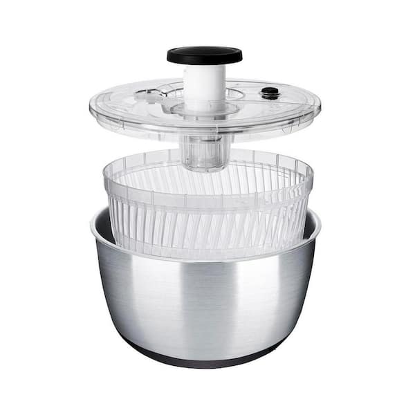 Large Stainless Steel Salad Spinner with Drain Bowl and Colander 6.33 qt. Quick Dry Vegetable Fruit Washer