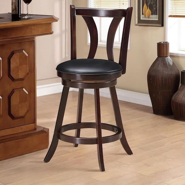 Swivel Bar Stool 38 in. High Back Wood Counter Height Leather Padded Dining Kitchen Chair (Set of 4)