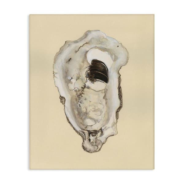Stupell Industries Aquatic Oyster on Beige by Michael Willett Unframed Coastal Graphic Art Print 20 in. x 16 in.