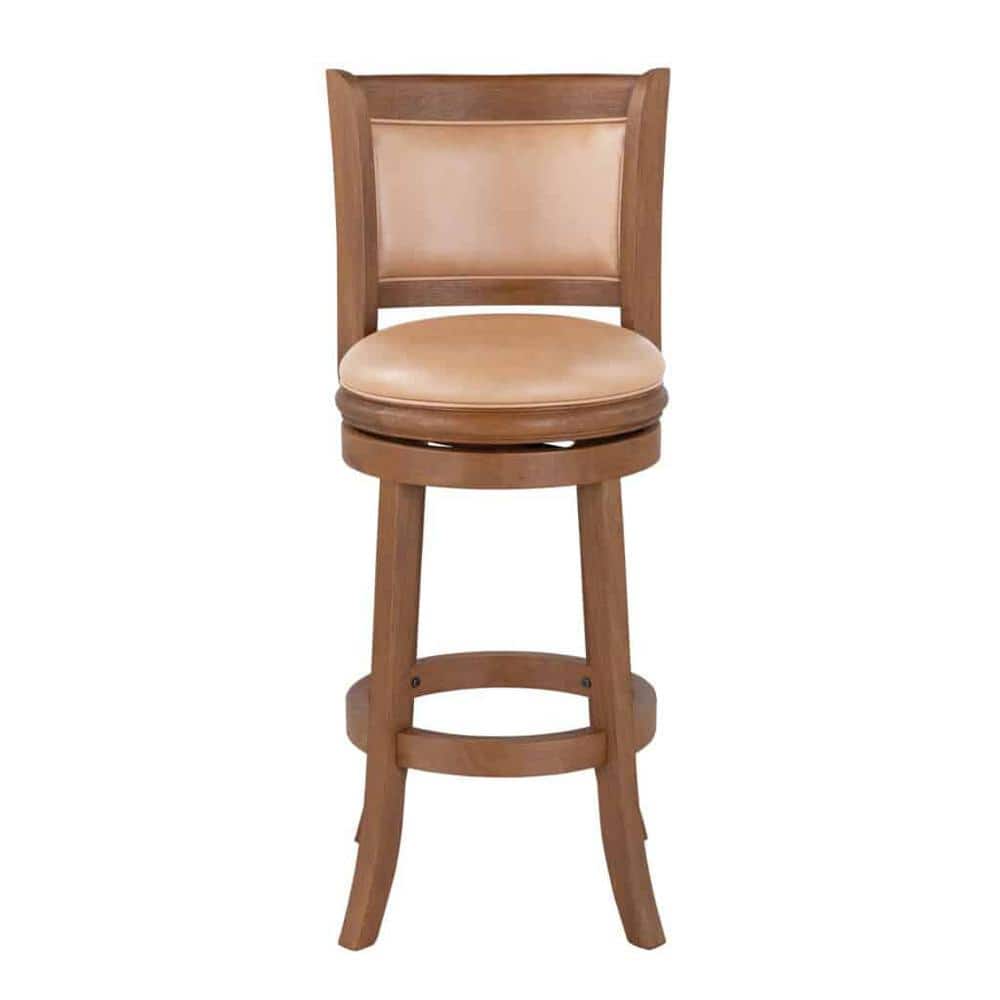 Augusta 29 in. Light Brown/Chestnut Wire-Brush High Back Wood Swivel Bar St