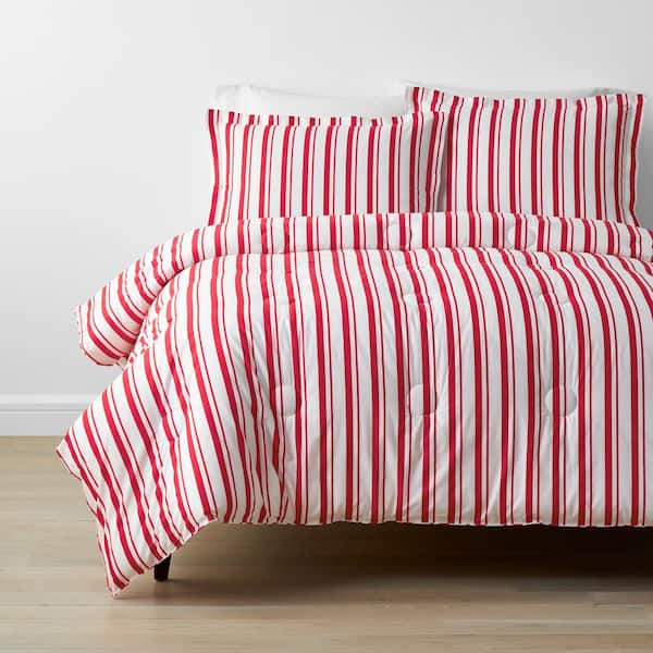 Company Kids by The Company Store Company Kids Stripe 3-Piece Red Organic Cotton Percale Full Comforter Set