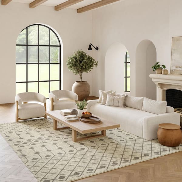 Grafix Ivory/Grey 6 ft. x 9 ft. Moroccan Boho Area Rug