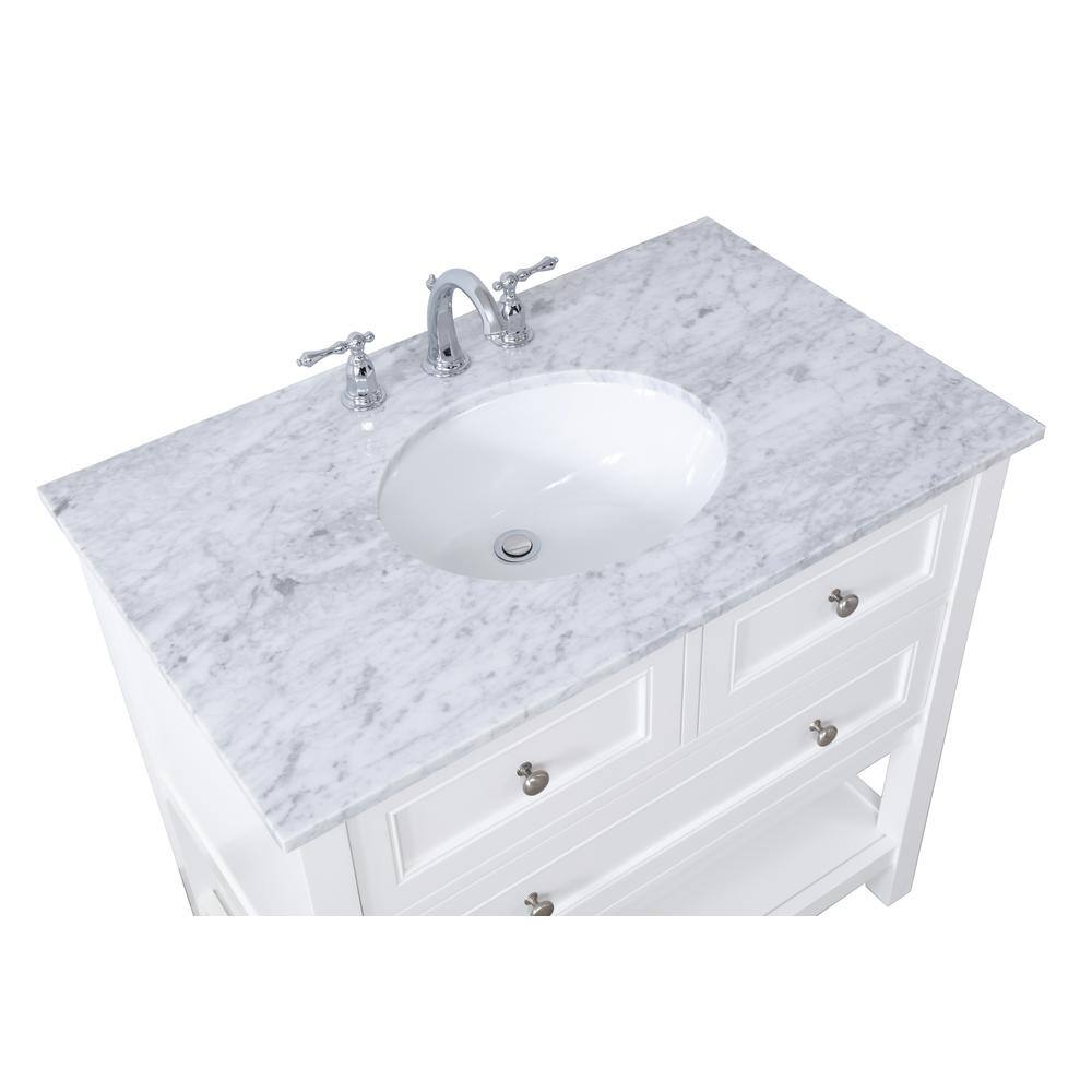 36" White Poplar Wood Bathroom Vanity with Marble Top