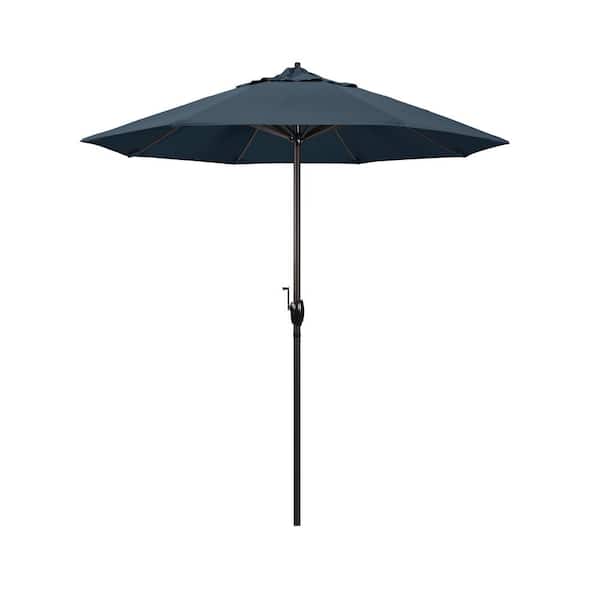 California Umbrella 7.5 ft. Bronze Aluminum Market Auto-Tilt Crank Lift Patio Umbrella in Sapphire Pacifica