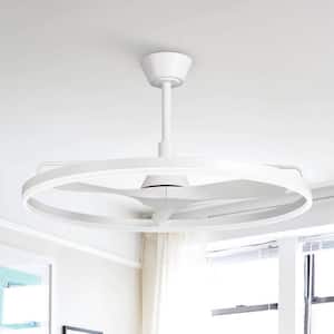 31.5 in. Indoor Integrated LED Matte White Caged Propeller Ceiling Fan with Light and Remote Control