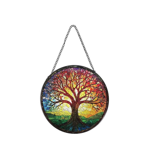 Green Tree of Life Tree Stained Glass Art Glass Window