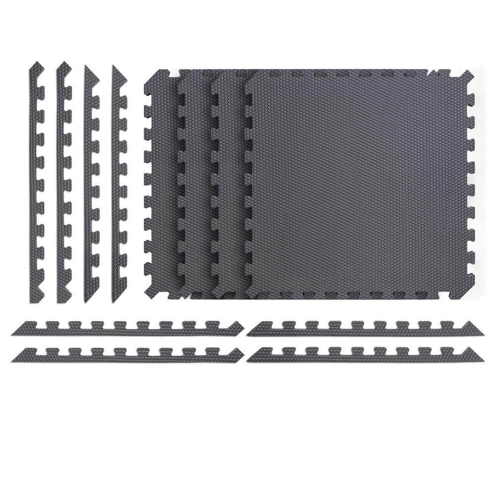 Norsk Black/Gray 24 in. x 24 in. x 0.79 in. Foam Interlocking Reversible Floor Mat (4-Pack)