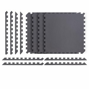 Black/Gray 24 in. x 24 in. x 0.79 in. Foam Interlocking Reversible Floor Mat (4-Pack)