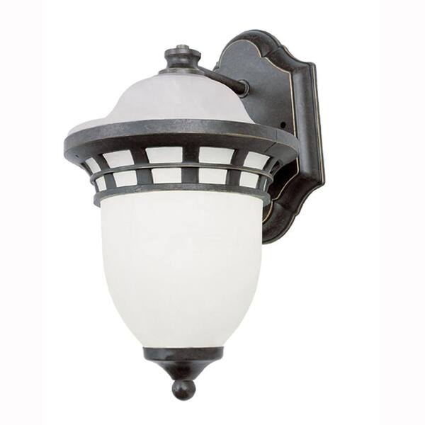 Bel Air Lighting Stephano 1-Light Bronze Outdoor Wall Lantern Sconce with Frosted Glass