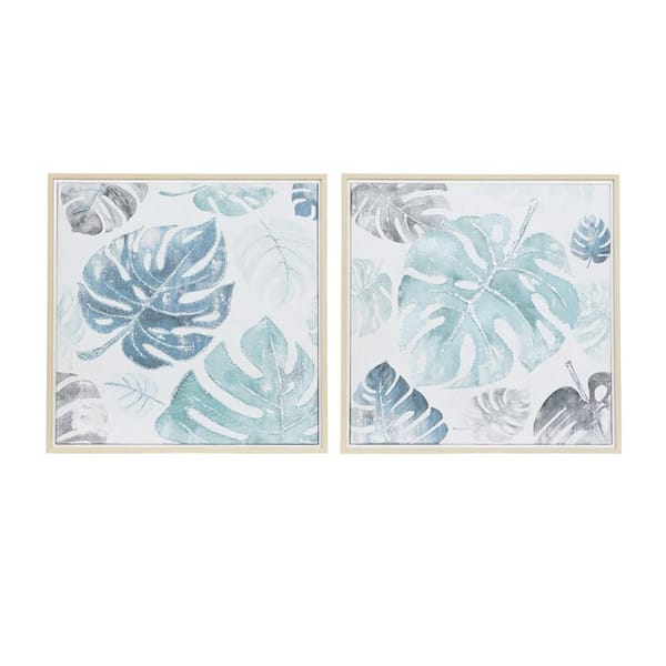 CosmoLiving by Cosmopolitan 2- Panel Leaf Tropical Framed Wall Art with Brown Frame 24 in. x 24 in.