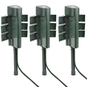 6 ft. Cord 15-Amp 6-Outlet Alexa / Google Assistant Compatible Smart Wi-Fi Outdoor Power Yard Stake, Green (3-Pack)