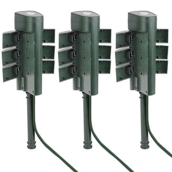 Feit Electric 6 ft. Cord 15-Amp 6-Outlet Alexa / Google Assistant Compatible Smart Wi-Fi Outdoor Power Yard Stake, Green (3-Pack)