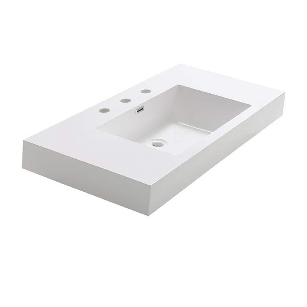 Mezzo 39'' White Acrylic Rectangular Bathroom Sink with Overflow