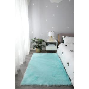 "Cozy Collection" 4x6 Ultra Soft Turquoise Fluffy Faux Fur Sheepskin Area Rug
