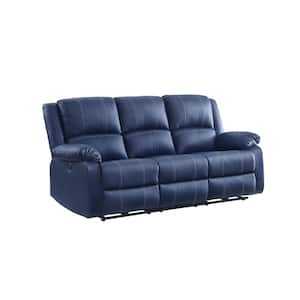 Amelia 81 in. Rolled Arm Faux Leather Rectangle Sofa in Blue
