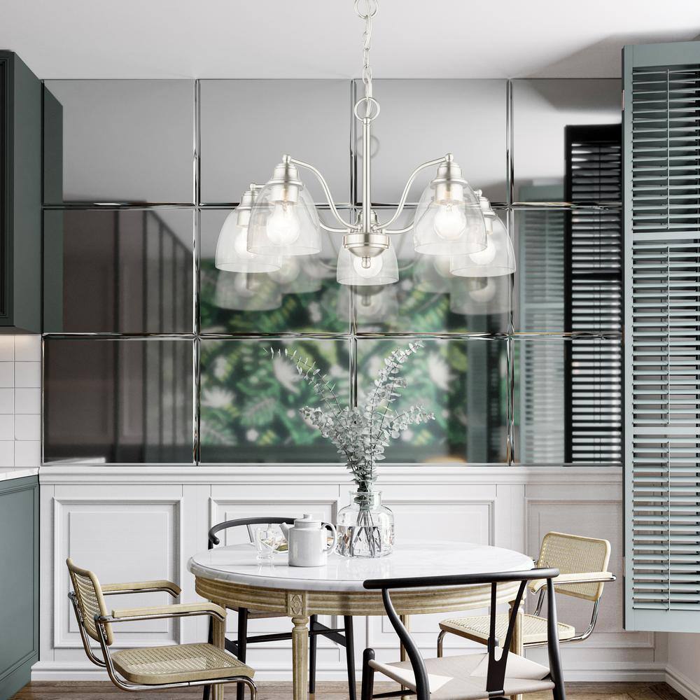 Montgomery Brushed Nickel 5-Light Chandelier with Hand-Blown Glass
