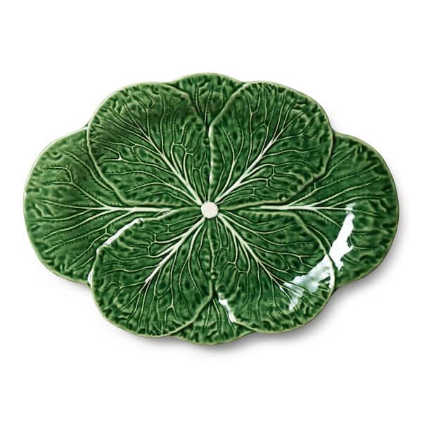 Le Jardin 17 in. x 12.25 in. Oval Green Stoneware 3-D Cabbage Platter