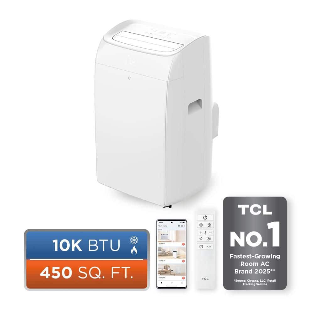 10,000 BTU (DOE) Smart Portable AC w/ Heat, 450 Sq. Ft., w/ Wi-Fi, AC/Fan/Dehumidifier, Remote and Auto Vents in White