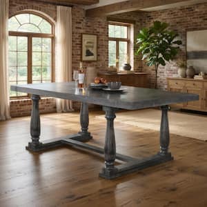 Benjara 72 in. Black and White Marble Top Trestle Dining Table Seating ...