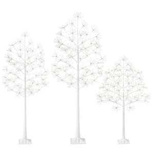 3-Piece 6/5/4 ft. White Indoor/Outdoor Pre-Lit Artificial Christmas Tree with 1120/800/640 LED Lights(Set with 3 Size)