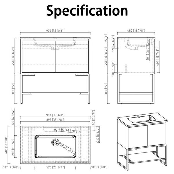 Staykiwi 35.4 in. W x 18.9 in. D x 33.8 in. H Single Sink
