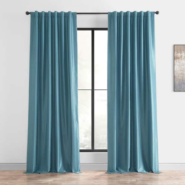 Exclusive Fabrics & Furnishings Nassau Blue Textured Rod Pocket Blackout Curtain - 50 in. W x 84 in. L (1 Panel)