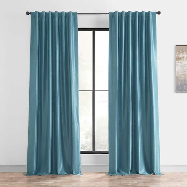 Exclusive Fabrics & Furnishings Nassau Blue Textured Rod Pocket Blackout Curtain - 50 in. W x 108 in. L (1 Panel)