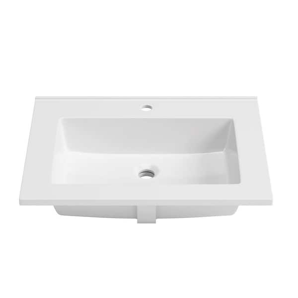 DELUXE DL LIVING 25 in. W x 19 in. D Engineered Solid Surface White Rectangular Single Sink Bathroom Vanity Top in White