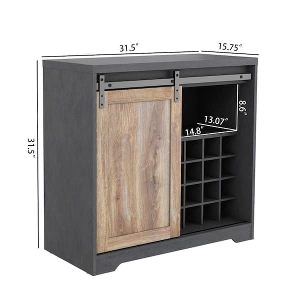 Tatahance Black Particle Board Bar Cabinet with Farmhouse