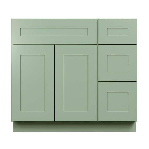 Shaker 42 in. W x 34.5 in. H x 21 in. D Bath Vanity Cabinet without Top with 3 Right Drawers in Green Assembled