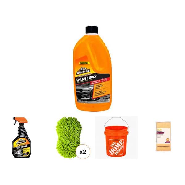 Ultra Shine Wash and Wax, Tire Shine Spray, Sponge, 5 Gallon Bucket and 16 in. x 16 in. Microfiber Towel (24-Pack)