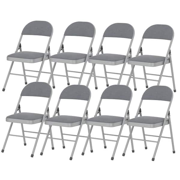 8-Pack Padded Folding Chairs with Fabric Seat, Steel Frame Folding Card Table Chairs Set for Indoor/Outdoor Deep Gray