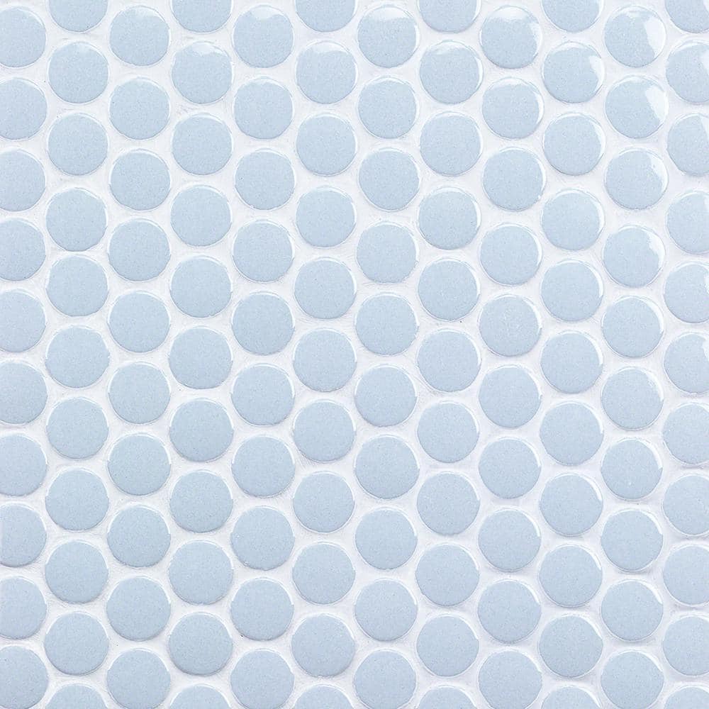 Sky Blue Penny Round Polished Ceramic Mosaic Tile