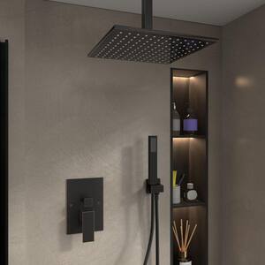 2-Handle 2-Spray Square High Pressure Shower Faucet with 10" Ceiling Shower Head in Oil Rubbed Bronze (Valve Included)