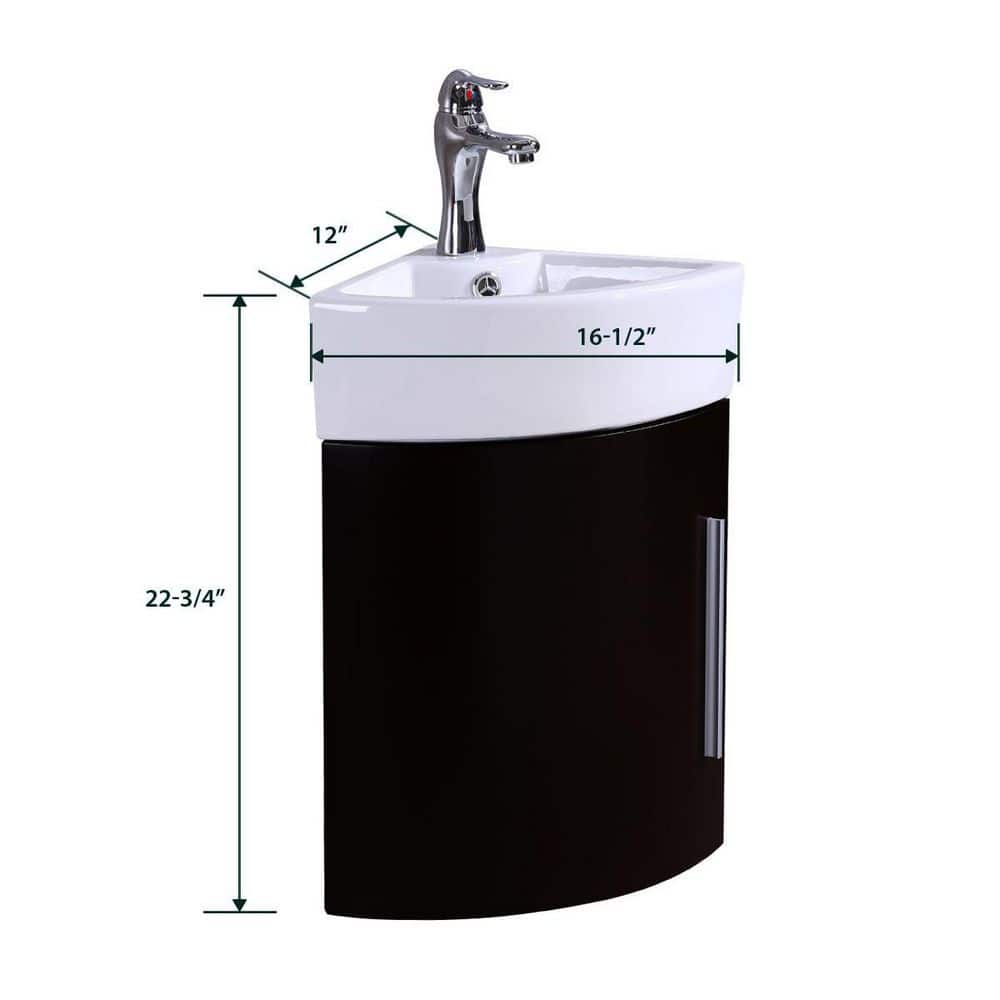 Myrtle Black and White Corner Wall-Mount Vanity Sink with Chrome Faucet