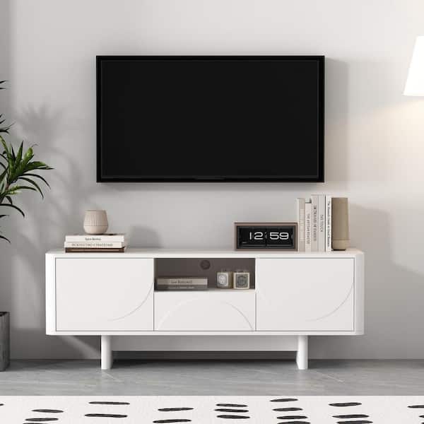 Manhattan Comfort Ella Modern White TV Stand Fits TV's up to 55 in. with Adjustable Shelves