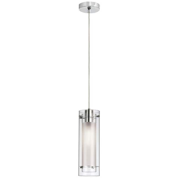 Radionic Hi Tech Nella 1-Light Polished Chrome Pendant with Clear Frosted Glass