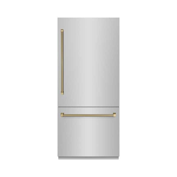 Autograph 36 in. Built-In Bottom Freezer Refrigerator with Graphite Gray Interior and Champagne Bronze Helix Handles