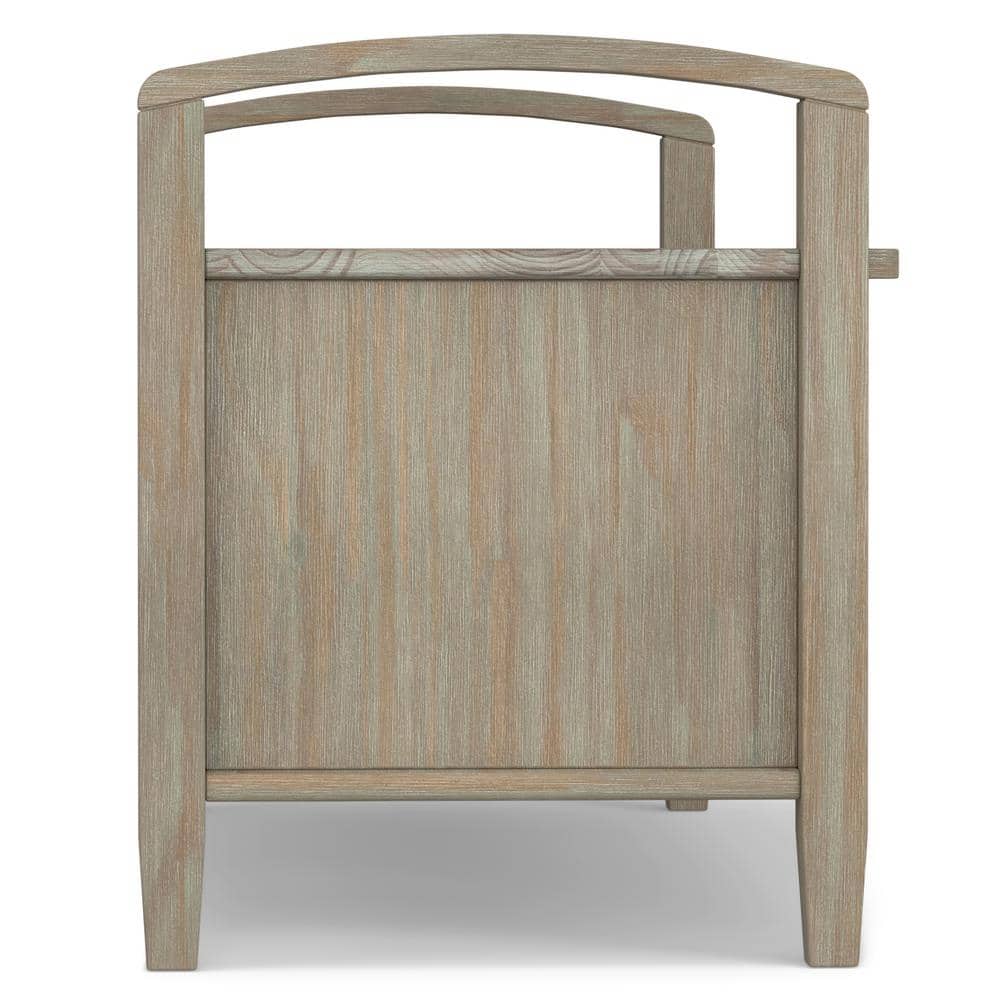 Rustic Distressed Gray 44" Solid Hardwood Storage Bench with Armrests