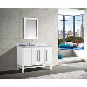 Mason 49 in. W x 22 in. D Bath Vanity in White with Silver Trim with Marble Vanity Top in Carrara White with White Basin