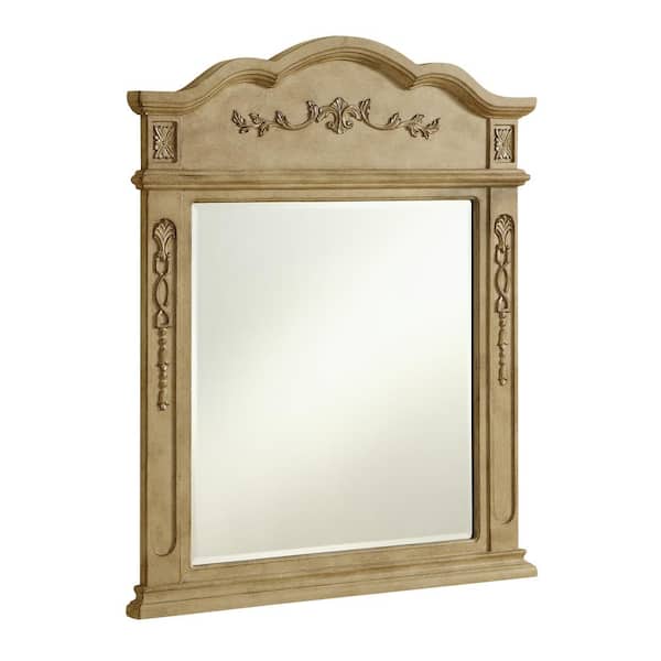 Unbranded Timeless Home 32 in. W x 38 in. H x Traditional Wood Framed Rectangle Antique Beige Mirror