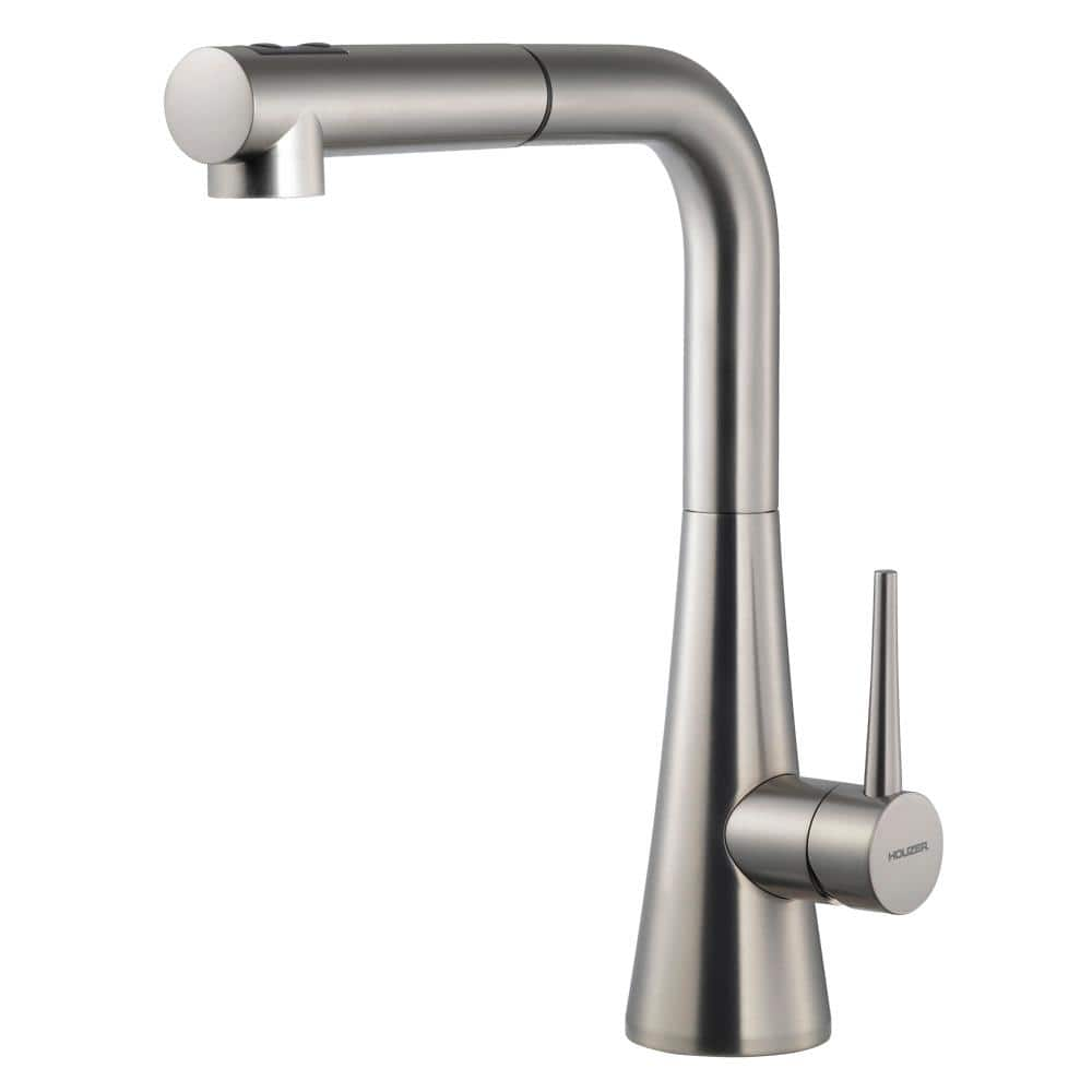 Houzer Soma Single Handle Pull Out Sprayer Kitchen Faucet With Ceradox Technology In Brushed