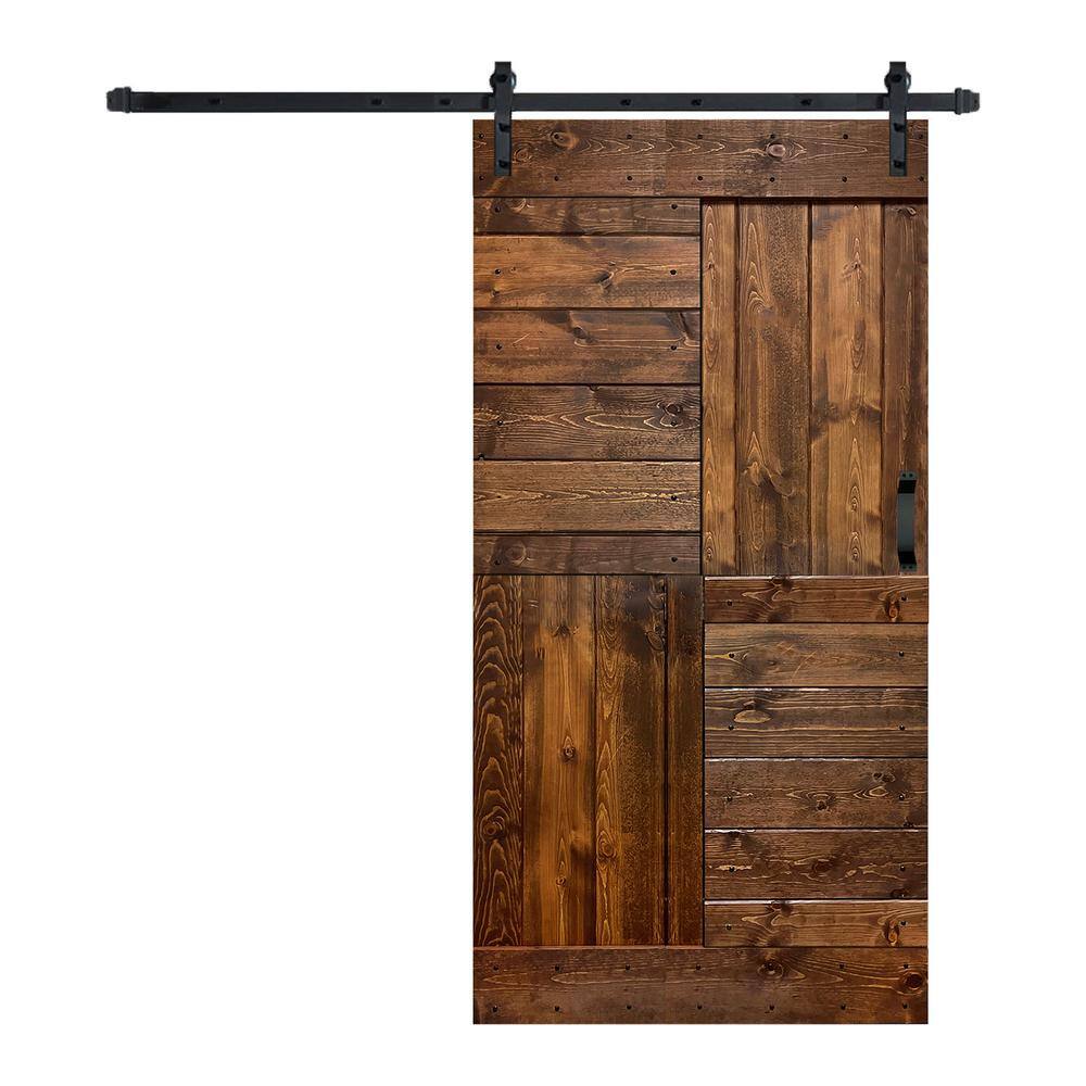 S Series 42 in. x 84 in. Dark Walnut Finished DIY Solid Wood Sliding Barn Door with Hardware Kit price history on PriceWatchPro