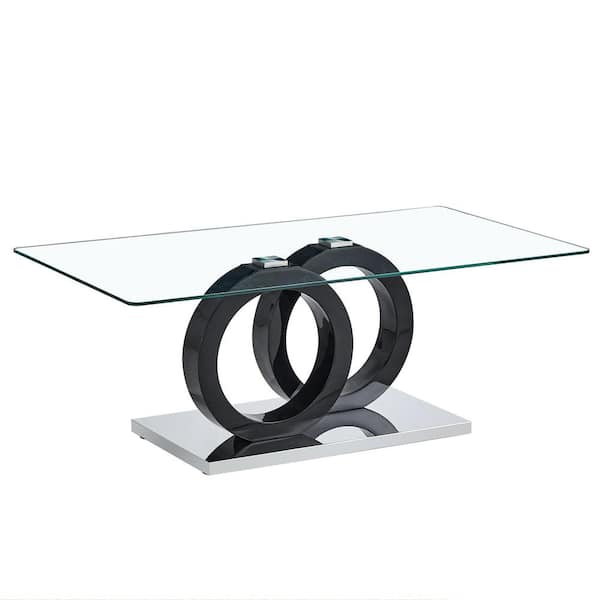 Polibi Modern 47.2 in. Black Rectangle Glass Coffee Table