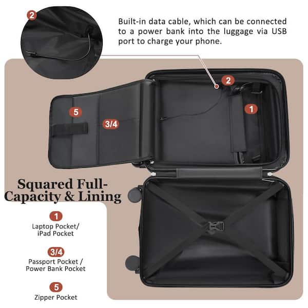 LIVACA 5-Piece Black ABS Plastic Hardside Lightweight Luggage Set
