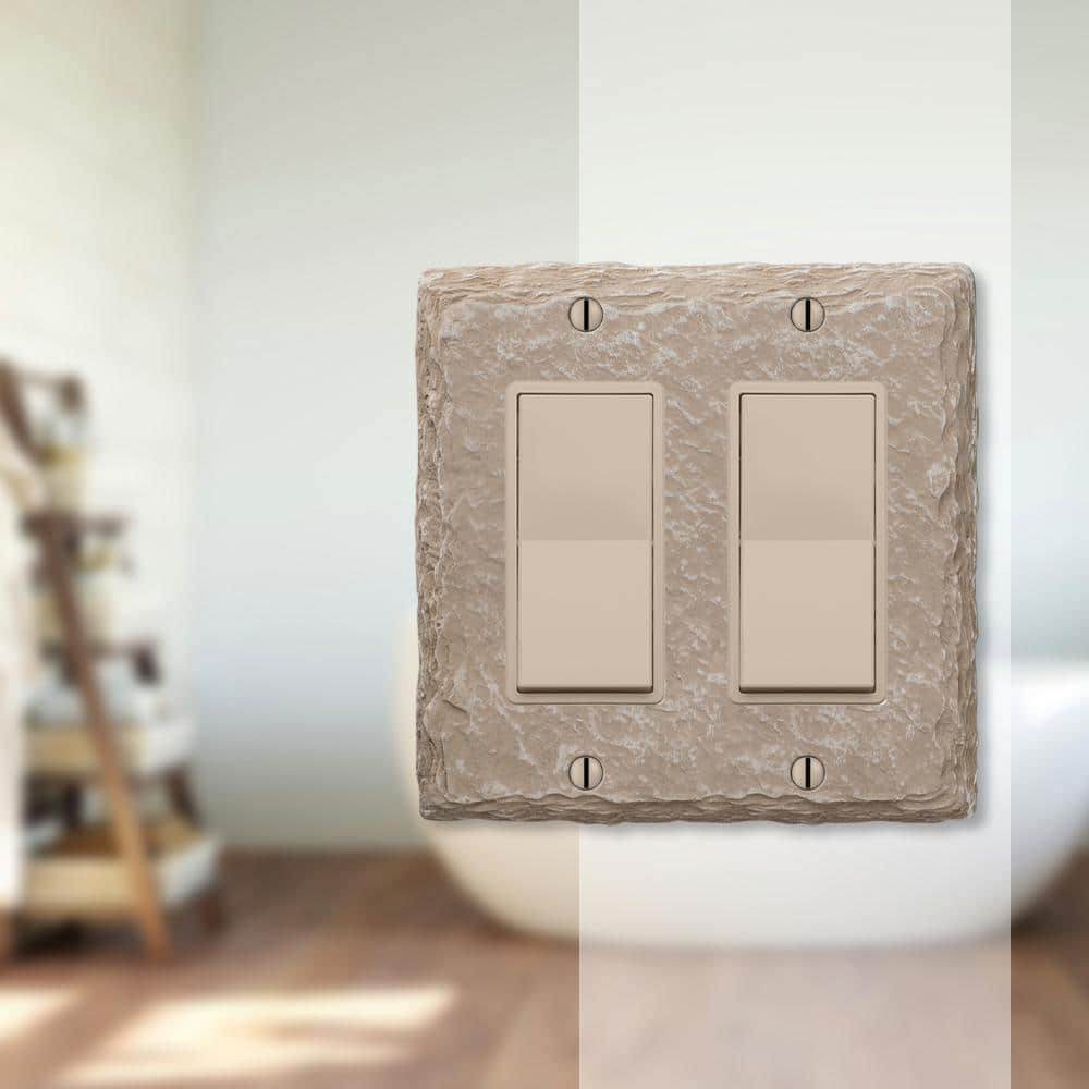 Almond Faux Slate Double Rocker Resin Wallplate