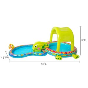 Shade N Slide Multicolor PVC Turtle Inflatable Outdoor Kiddie Splash Pool with Sprinkler