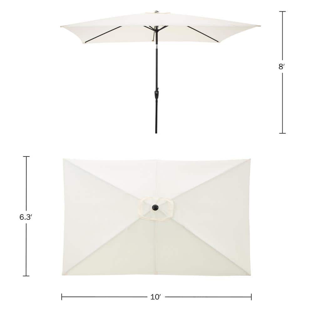 Beige Rectangular Steel Frame Patio Umbrella with Crank and Tilt
