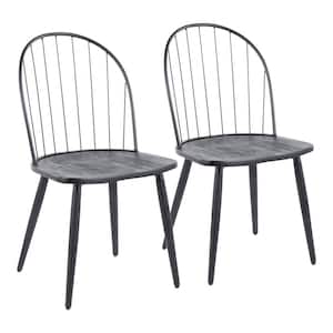 Riley Black Wood and Black Metal High Back Dining Chair (Set of 2)