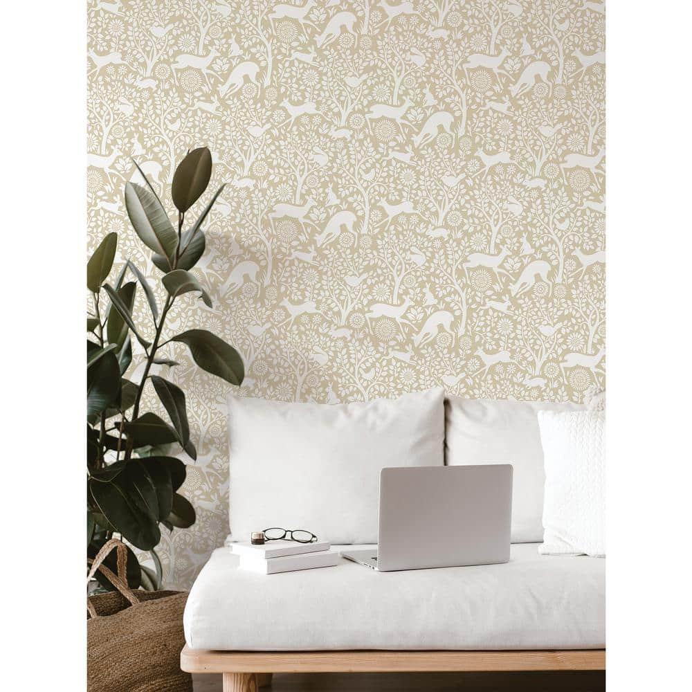 Cream and Taupe Woodland Animal Peel and Stick Wallpaper